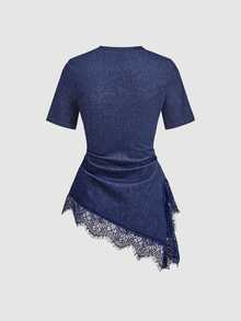Selenza Women's Solid Color Pleated Casual Daily Denim Top - Blue - View 8