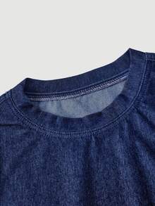 Selenza Women's Solid Color Pleated Casual Daily Denim Top - Blue - View 10