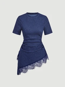 Selenza Women's Solid Color Pleated Casual Daily Denim Top - Blue - View 2