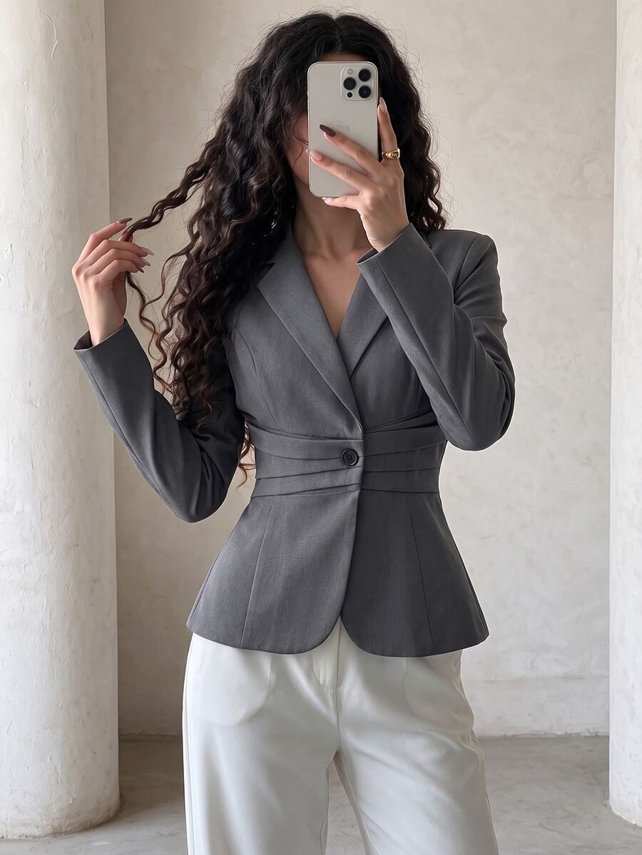 Modelyn بليزر نسائي أنيق للربيع/الخريف بخصر مشدود وياقة بزر واحد، تصميم نحيف وعملي للتنقل اليومي، متعدد الاستخدامات وعصري وأنيق للمكتب