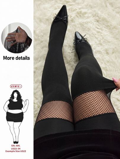 SHEIN CURVE+ Plus Size Mesh Patchwork High Elasticity Leggings