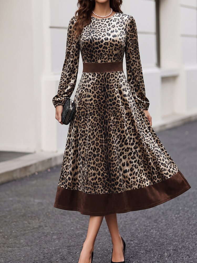 Editum Women's Leopard Print Sexy Elegant Long Sleeve Dress Casual Women's Dresses Going Out Dresses Renaissance Shades Of Brown Autumn - Brown - View 6