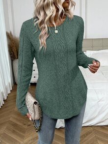 SHEIN LUNE Women's Elegant Casual Crew Neck Long Sleeve Sweater, Autumn/Winter - Army Green - View 6