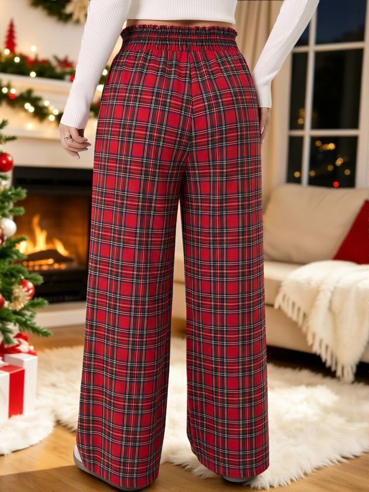 Solflare Plus Size Plaid High Waist Loose Pants - Multicolor - View 1