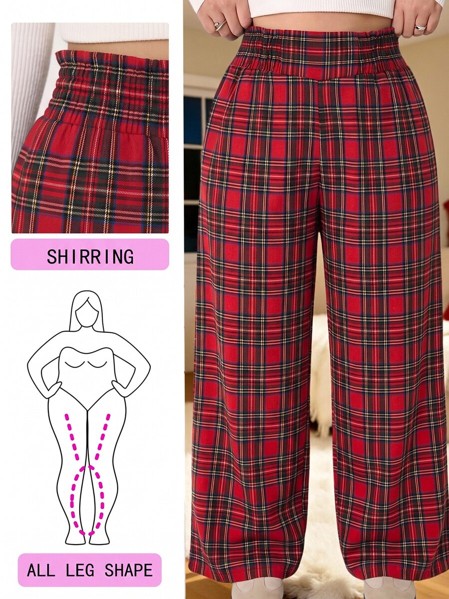 Solflare Plus Size Plaid High Waist Loose Pants - Multicolor - View 1