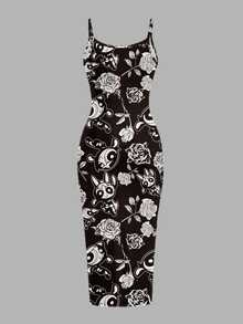 Slaydiva THE POWERPUFF GIRLS X SHEIN Casual Plus Size Cartoon Print Spaghetti Strap Dress, Suitable For Outings, Street, Beach Vacation, Holidays - Multicolor - View 5