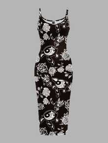 Slaydiva THE POWERPUFF GIRLS X SHEIN Casual Plus Size Cartoon Print Spaghetti Strap Dress, Suitable For Outings, Street, Beach Vacation, Holidays - Multicolor - View 2