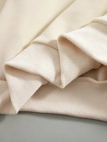 SHEIN مجموعة ملابس رياضية للفتيات المراهقات للربيع والخريف من قطعتين، بلوزة رياضية بسحاب نصفي وبنطال واسع الساق بطبعة حروف، ملابس كاجوال للخارج - بيج - مشاهدة 6