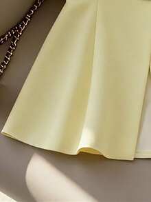 Selianne Women's Casual Yellow Fabric Vest Flared Hem V Neck Sleeveless Regular Length Button Details Plain Lightweight Jacket - Yellow - View 5
