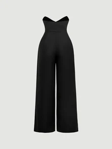 SHEIN MOD Black Classic Suspenders Trousers - Black - View 9
