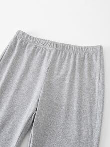 SHEIN 少女秋季休閒可愛純色4件套套裝：方領抓皺長袖T恤與修身喇叭褲，灰色黑色 - 彩色 - 查看 8