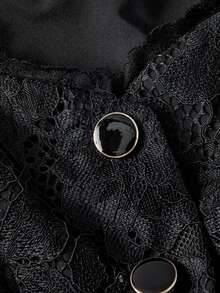 SHEIN MOD Jaket Rompi Kancing Tunggal dengan Kerah Bentuk Hati Berenda - Hitam - View 6