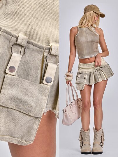 Jupe en jean plissée trapèze style utilitaire grunge Y2K d'été