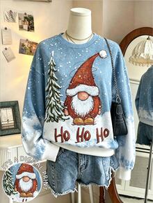 Collagica Collagica 女款聖誕老人聖誕樹標語數位印花圓領拼色圖案運動衫，適合約會、度假、派對、日常穿著、聚會、戶外活動 - 彩色 - 查看 3