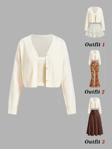 SHEIN MOD 2PCS Women Sweater Co-Ords - Apricot - View 1