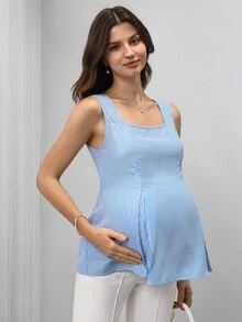 Momance Maternity Striped Print Criss-Cross Back Sleeveless Nursing Top - Blue - View 5