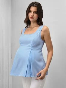 Momance Maternity Striped Print Criss-Cross Back Sleeveless Nursing Top - Blue - View 3