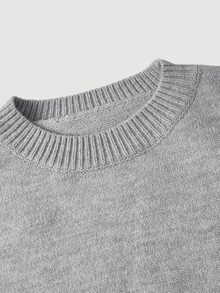 SHEIN MOD Grey Round Neck Dropped Shoulder Long Sleeve Loose Waist Sweater Brunch School Autumn Casual - Light Grey - View 7