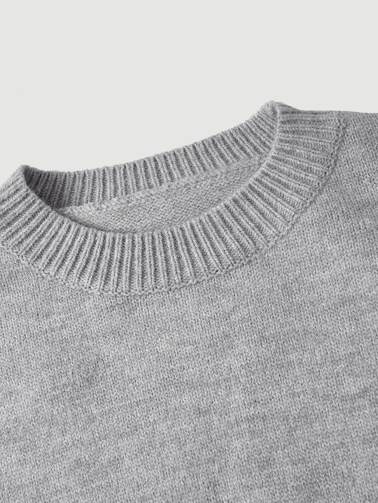 SHEIN MOD Grey Round Neck Dropped Shoulder Long Sleeve Loose Waist Sweater Brunch School Autumn Casual - Light Grey - View 7