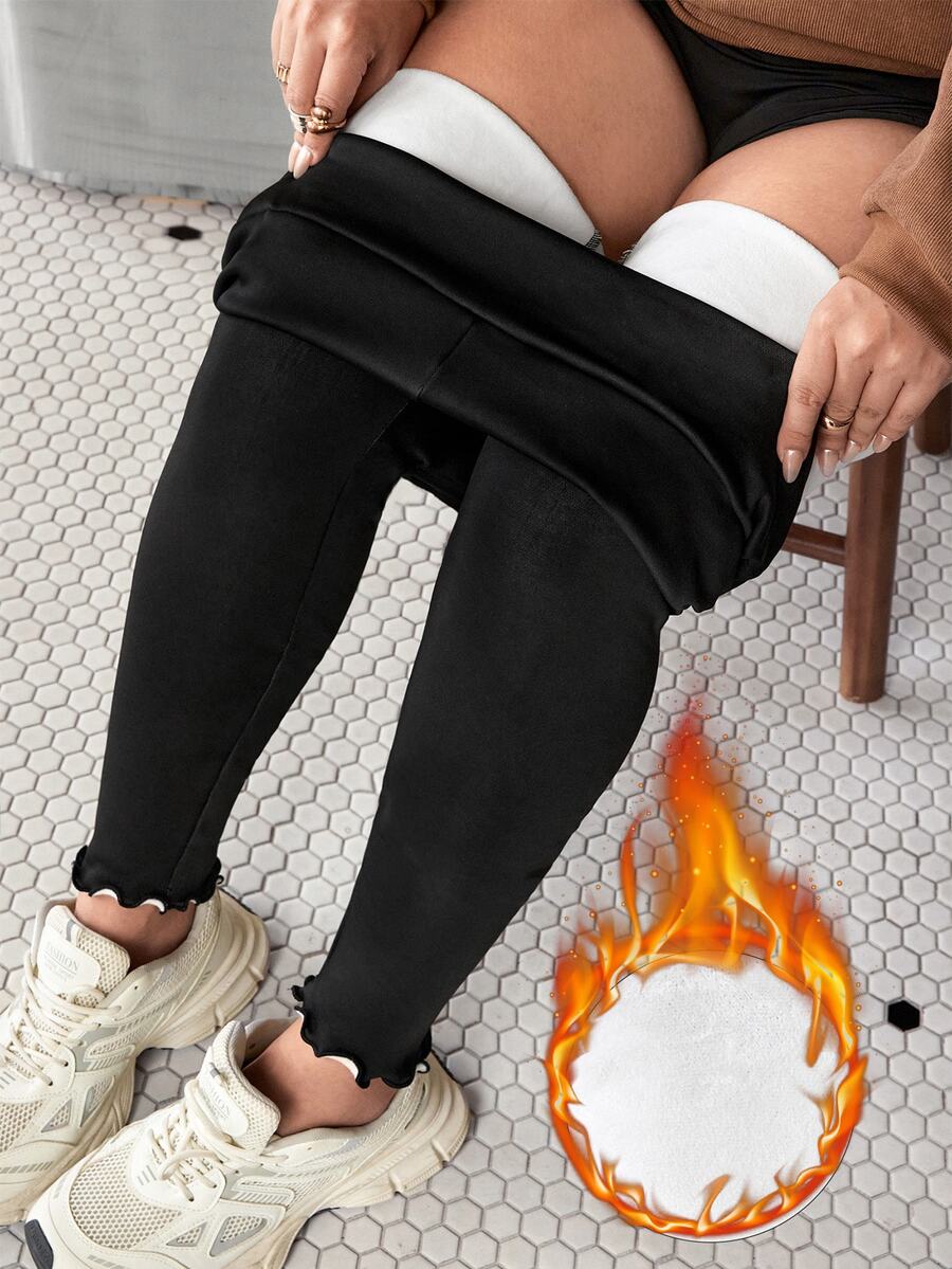 Muchica Plus Size Thick Fleece Lined Black Leggings For Winter Thermal - Black - View 1