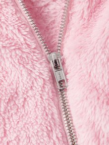 SHEIN MOD Women's Solid Color Zip-Up Casual Y2k Cute Everyday Sweatshirt Everyday Date Soft Pink Autumn Winter - Pink - View 7