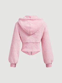 SHEIN MOD Women's Solid Color Zip-Up Casual Y2k Cute Everyday Sweatshirt Everyday Date Soft Pink Autumn Winter - Pink - View 9