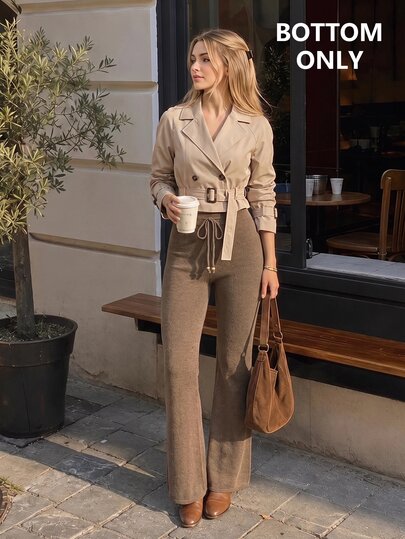 SHEIN MOD Pantalones de punto de cable texturizado de ajuste holgado color marrón