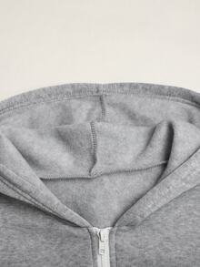 SHEIN 青少年女孩休閒百搭純色淺灰色拼接拉鍊連帽衛衣外套 秋冬款 - 淺灰色 - 查看 6
