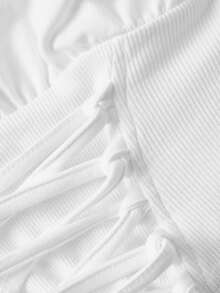 SHEIN MOD White Asymmetrical Shoulder Asymmetrical Tie Long Sleeve Sweatshirt - White - View 8