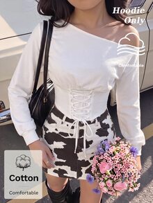 SHEIN MOD White Asymmetrical Shoulder Asymmetrical Tie Long Sleeve Sweatshirt - White - View 2