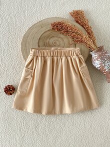 SHEIN 女童 4-7 歲橘色裙子，秋冬款，學院風，Nancy 公主，都市風，適合外出、生日、學校場合 - 卡其色 - 查看 3