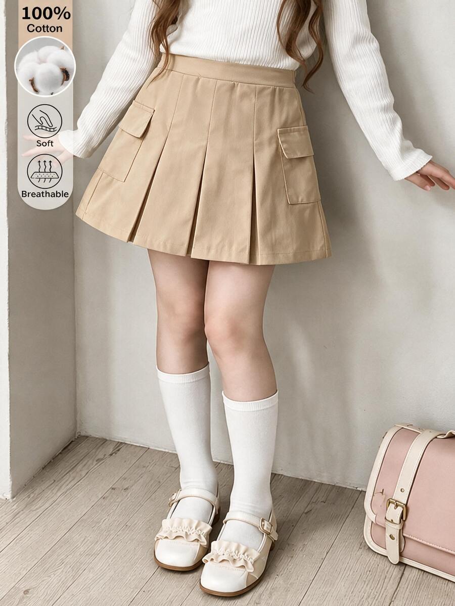 SHEIN Rok Oranye untuk Anak Perempuan Usia 4-7 Tahun, Musim Gugur/Dingin, Gaya Kampus, Putri Nancy, Gaya Urban, Cocok untuk Acara Jalan-jalan, Ulang Tahun, dan Acara Sekolah.
