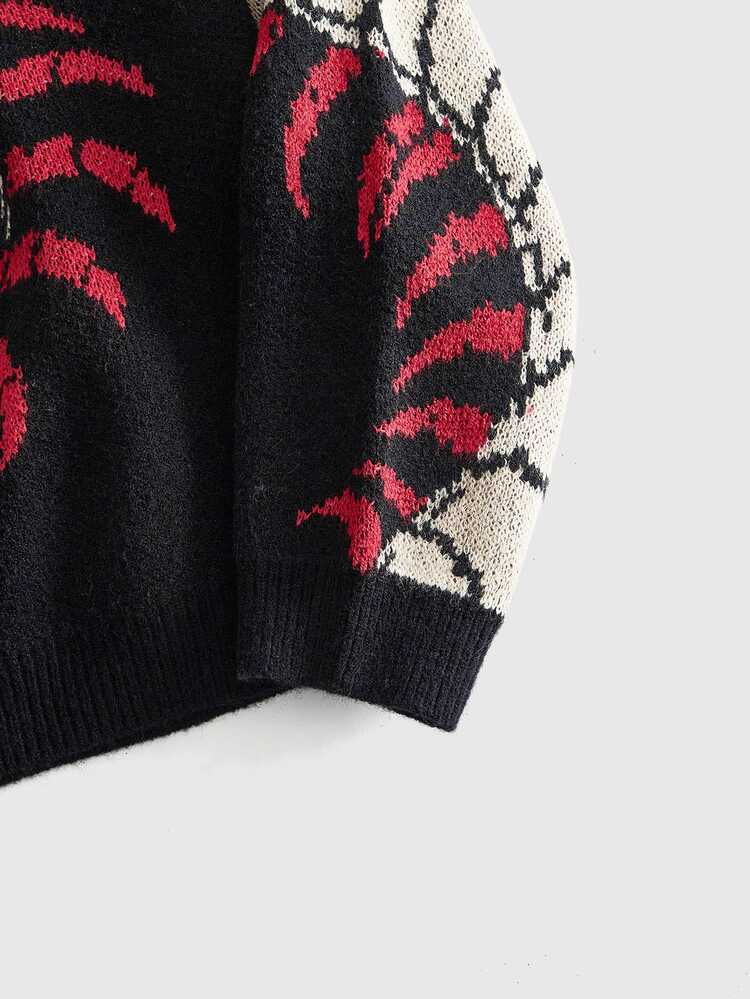ROMWE MEN Men's Loose Fit Centipede Jacquard Pattern Sweater - Black - View 6