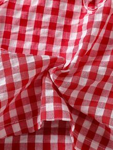 SHEIN 2pcs Baby Girls Sweet Cute Princess Cowgirl Strawberry Print Sleeveless Tank Top Pants Set, Red And White Plaid Stripes + 3D Strawberry Embroidery - Red - View 8