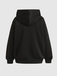 SHEIN 青少年女孩黑色紅色蜘蛛圖案印花休閒寬鬆秋冬夾克，簡約學院風休閒夾克 - 黑色 - 查看 4