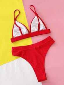 SHEIN Swim 2pcs Plain Color Minimalist Swimwear Set Summer - Red - View 3