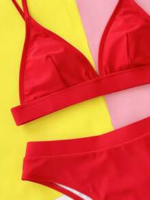 SHEIN Swim 2pcs Plain Color Minimalist Swimwear Set Summer - Red - View 4