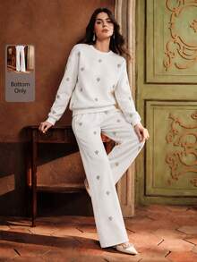 Anewsta Celana Jogging Kasual Elegan untuk Wanita dengan Dekorasi Rhinestone untuk Musim Gugur/Dingin, Cocok untuk Jalan-jalan, Pesta, dan Liburan - Putih - View 1