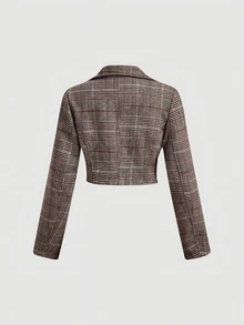 SHEIN MOD Setelan Modis Wanita: Gaun Tube Kotak-kotak dan Blazer Lengan Panjang - MultiWarna - View 9