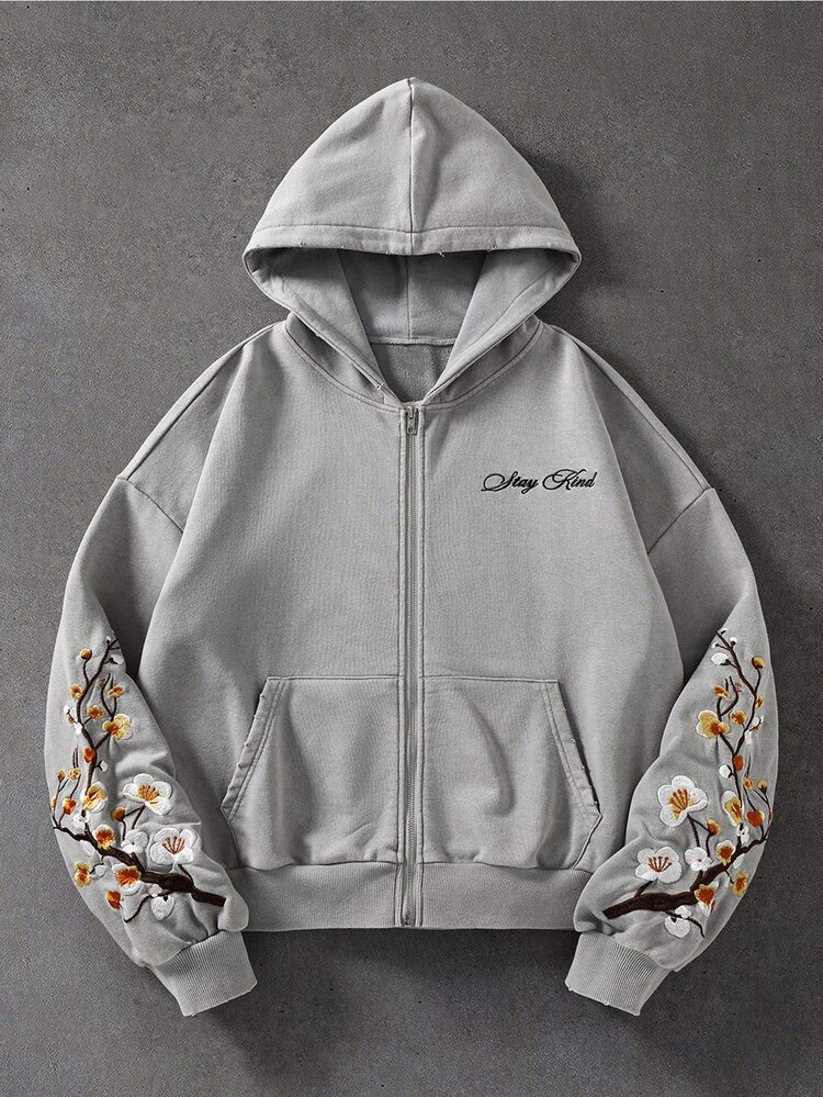 ROMWE MEN Street Life Men's Loose Floral Embroidered Pattern Sweatshirt - Multicolor - View 1