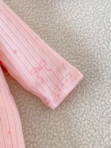 SHEIN 秋冬新生兒蝴蝶結印花可愛嬰兒連身衣 + 帽子 - 粉色 - 查看 5