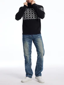 Manfinity LEGND Men's Geometric Pattern Colorblock Turtleneck Sweater, Casual For Autumn/Winter - Multicolor - View 3