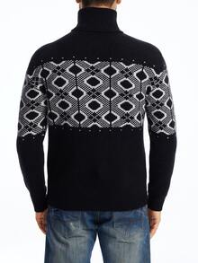 Manfinity LEGND Men's Geometric Pattern Colorblock Turtleneck Sweater, Casual For Autumn/Winter - Multicolor - View 2