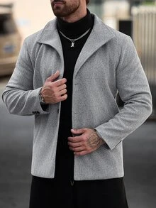 Manfinity CasualCool 男士純色休閒長袖夾克，口袋設計，適合日常通勤穿著，也是送給男友和丈夫的理想禮物 - 灰色 - 查看 5