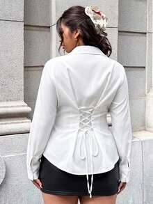 GalTyme Women's Plus Size Front Button Long Sleeve Shirt - White - View 1
