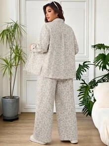SHEIN EZwear 大尺碼女款豹紋馬術長袖上衣與長褲兩件套 秋季 - 彩色 - 查看 3