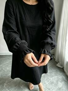 Al Najma Women Solid Color Casual Modest Elegant Party Home Morning Arabian Dress Black Fall - Black - View 1
