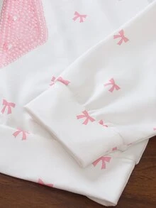 SHEIN 女童甜美粉色學院風大蝴蝶結領衛衣與百褶裙兩件套，秋季返校時尚穿搭，百褶裙與領口設計適合校園藝術照、畢業季紀念照、復活節、感恩節、新年家庭聚會或外出 - 彩色 - 查看 7
