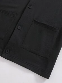 Teen Boys Black Casual Knit Cardigan Jacket With Shawl Collar, Single-Breasted Round Button Closure, Suitable For Daily Commute, Casual Outings, Layering And Inner Wear, All Seasons, Autumn - Black - View 8