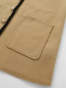 SHEIN Women's Solid Color Wool Blend Contrast Trim Pocket Casual Sleeveless Jacket, Autumn/Winter - Khaki - View 6